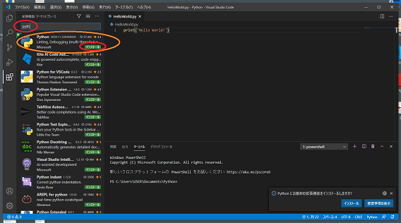   Visual Studio Code の python 対応 