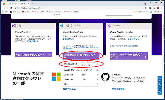 MicrosoftのVisual Studioページ