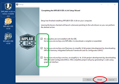 Completing the MPLAB X IDE v5.40 Setup Wizard 画面 